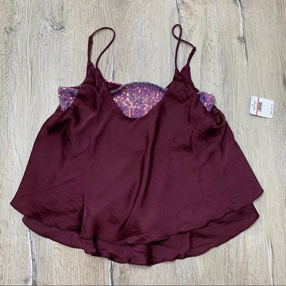 Free People Turn It On Cami Sequined Top Sz XS